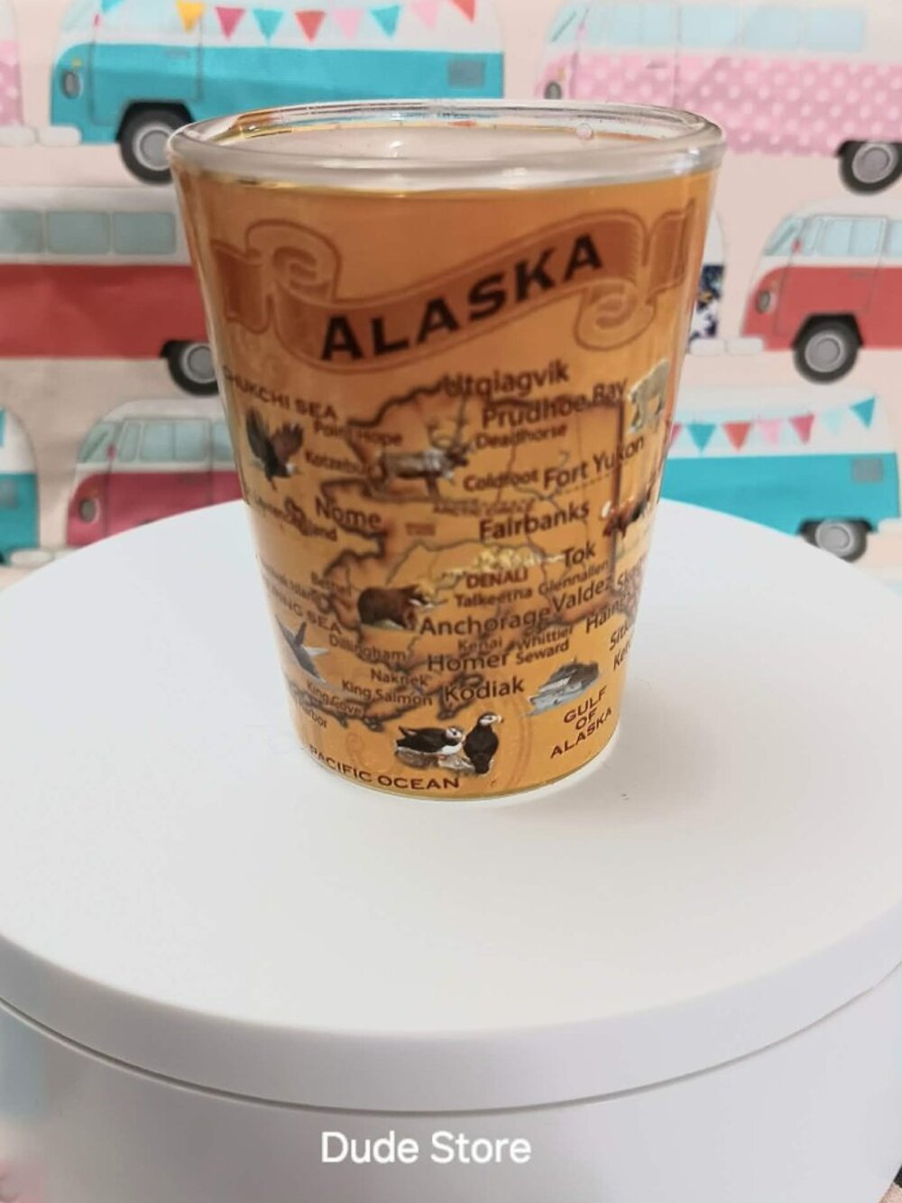Vintage 1980's Alaska Wrap-Around Shot Glass  Measures 2 1/2" x 2"